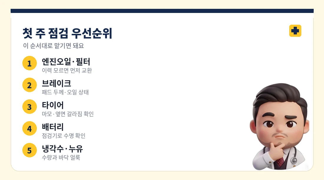 중고차 첫 주 점검 우선순위 체크리스트